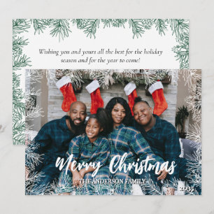 Green White Modern Elegant Family Photo Christmas Holiday Card