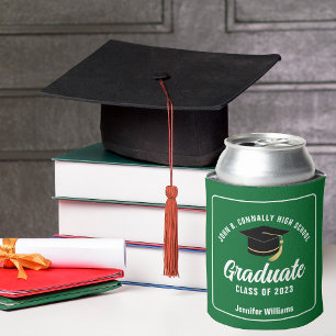 Green White Modern Graduate Custom Graduation Can Cooler