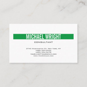 Green White Modern Plain Simple Minimalist Business Card