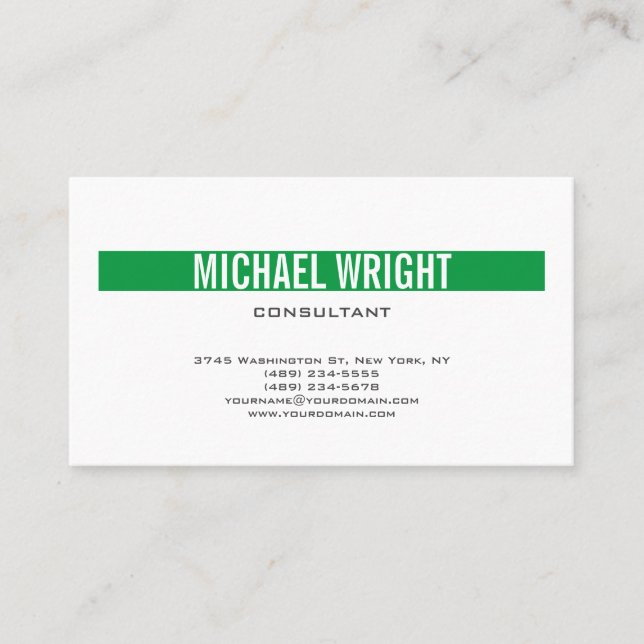Green White Modern Plain Simple Minimalist Business Card (Front)