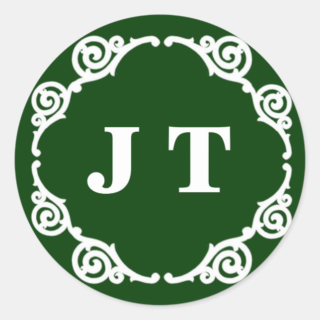 Green & White Monogram Sticker (Front)