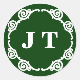 Green & White Monogram Sticker