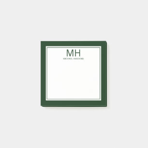 Green White Monogrammed Men's Post-it Notes