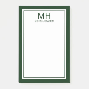 Green White Monogrammed Men's Post-it Notes
