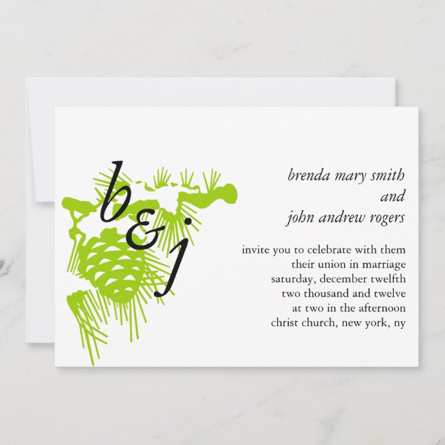 Green White Monogrammed Winter Wedding Invitation (Front)