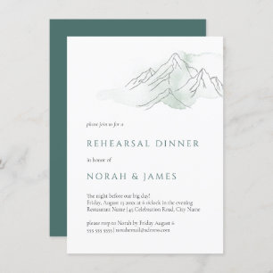 Green & White Mountain Wedding Rehearsal Dinner  Invitation