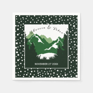 Green, white mountains and polka dots wedding napkin