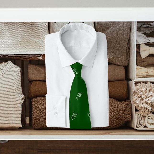Green white name pattern modern script tie (Creator Uploaded)