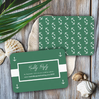Green White Nautical Pattern Website Wedding RSVP Enclosure Card