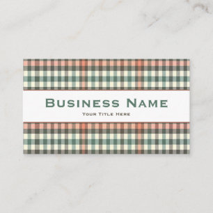 Green, White & Orange Plaid Business Card