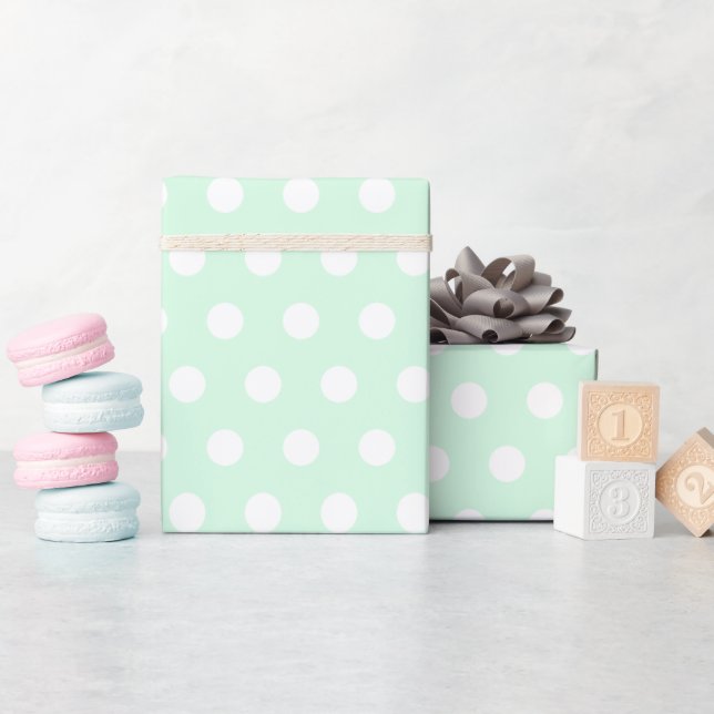 Green & White Pastel Polkadots Elegant Baby Shower Wrapping Paper (Baby Shower)