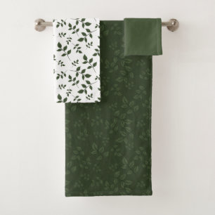 Green white pattern leaves  bath towel set
