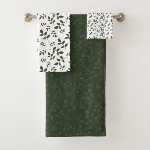 Green white pattern leaves bath towel set