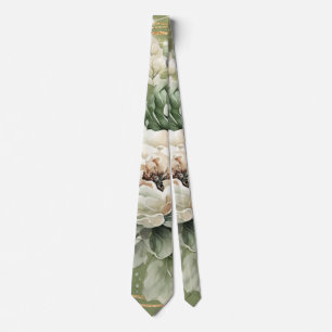 Green White Peony Lights Wedding Groom Tie