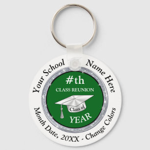 Green White Personalised, Class Reunion Gift Ideas Key Ring