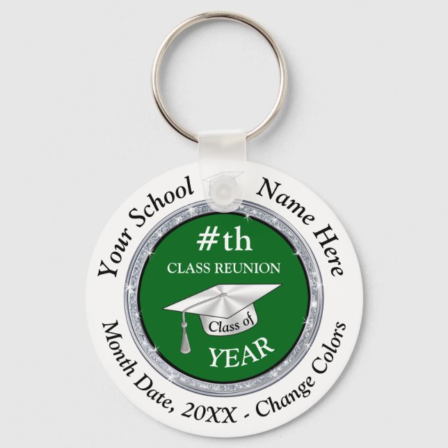 Green White Personalised, Class Reunion Gift Ideas Key Ring (Front)