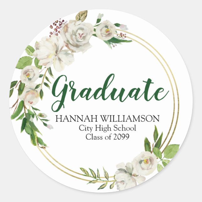 Green White Personalised Graduation Envelope Seal (Front)