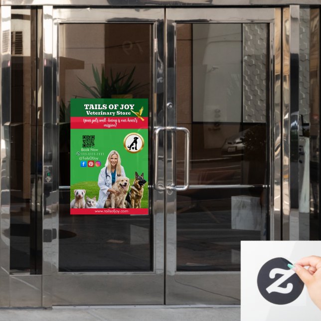  Green White Pet Store Business Window Cling (Office Door)