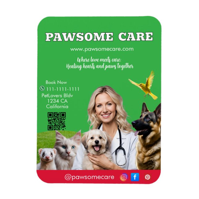 Green White Pet Store Sign Dogs, Cats, Birds Vet  Magnet (Vertical)