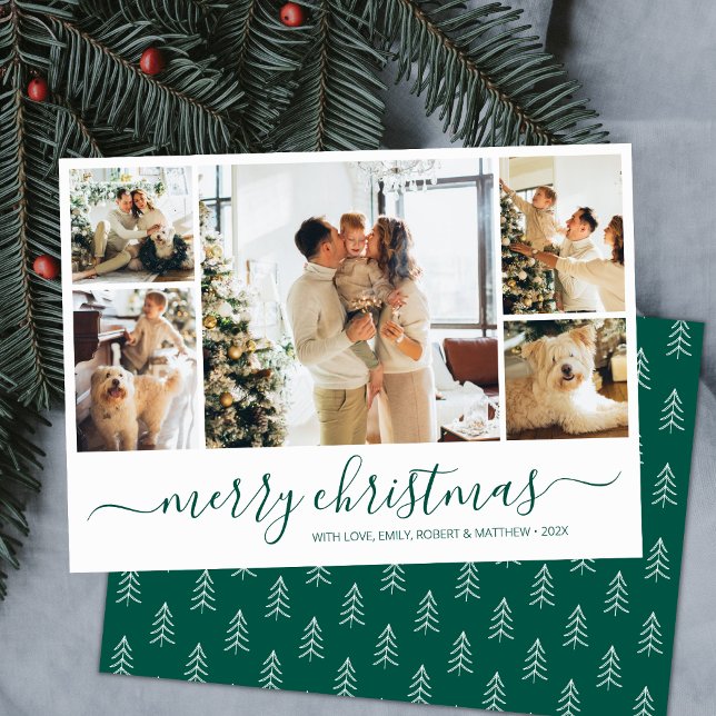Green White Photo Collage Christmas Holiday Card (Creator Uploaded)