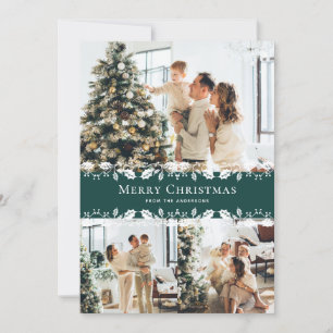 Green White Photo Collage Merry Christmas Card