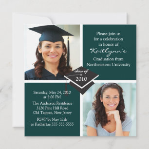 Green & White Photo Graduation Invitation
