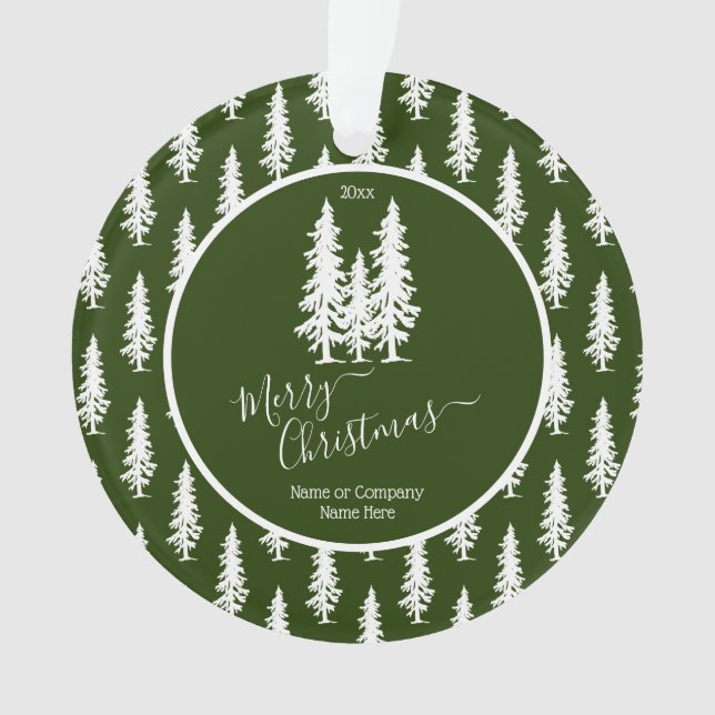 Green | White Pine Trees Christmas | Holiday Photo Ornament (Front)