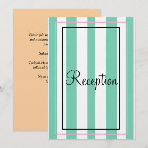 Green White Pink Beige Monogram Stripes Reception Invitation