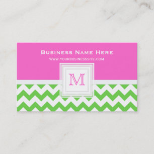 Green White Pink Chevron: Monogram Business Card