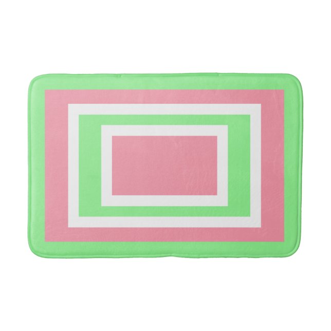 Green White Pink Geometric Bath Mat (Front)