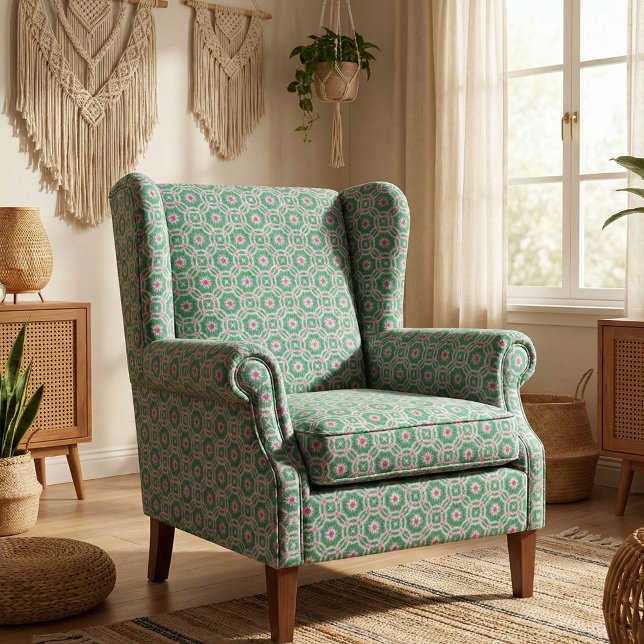 Green White & Pink Moroccan Geometric Pattern Fabric (Creator Uploaded)