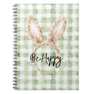 Green White Plaid Be Happy Bunny Ears Notebook