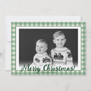 Green & White Plaid Custom Photo Christmas  Holiday Card