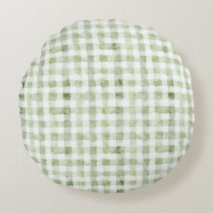 Green White Plaid Glitter Round Cushion