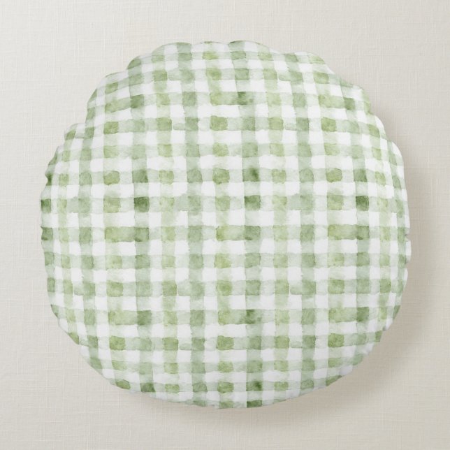 Green White Plaid Glitter Round Cushion (Front)