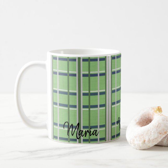 Green White Plaid Mug (With Donut)