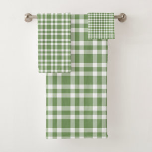Green White Plaid Pattern Bath Towel Set