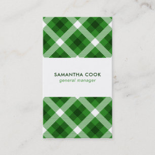 Green & White Plaid Pattern Business Card