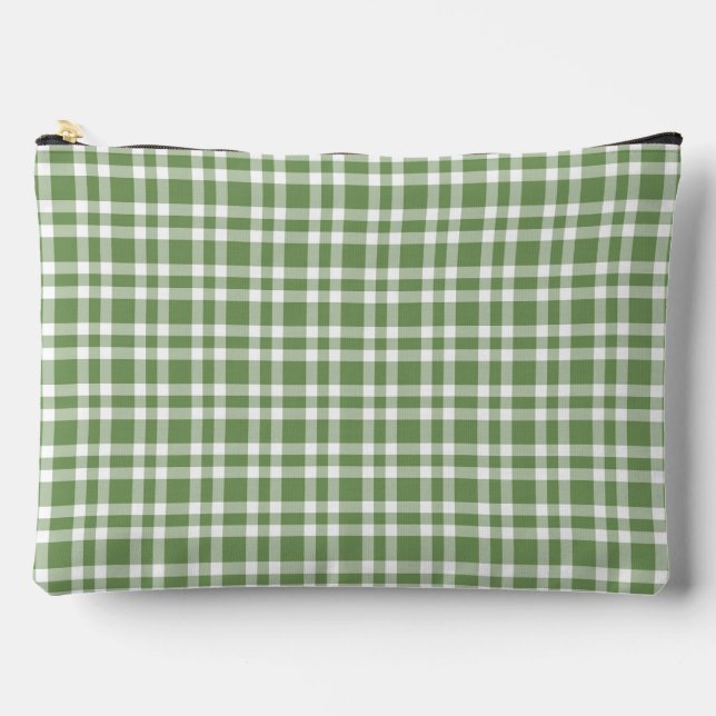 Green White Plaid Pattern Large Accessory Pouch (Front)