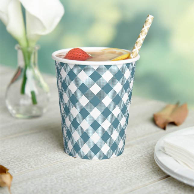 Green White Plaid Pattern  Paper Cups (Insitu)