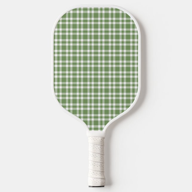 Green White Plaid Pattern Pickleball Paddle (Front)