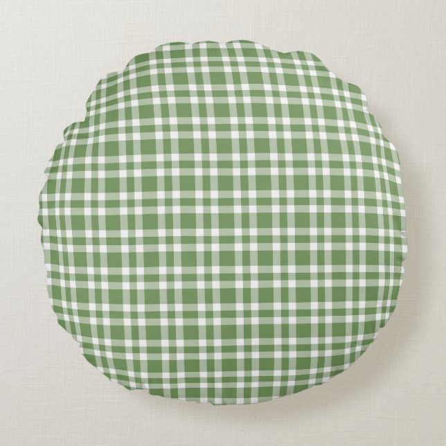 Green White Plaid Pattern Round Cushion (Front)