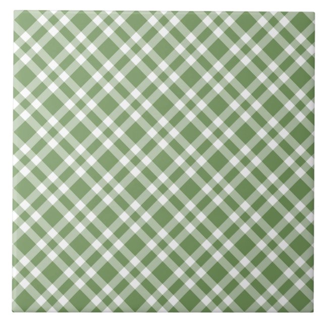Green White Plaid Pattern Tile (Front)