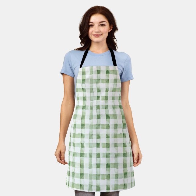 Green White Plaid Stripes   Apron (Worn)
