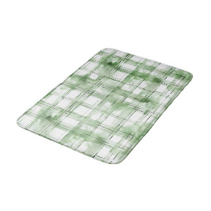 Green White Plaid Stripes Bath Mat
