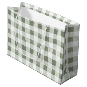 Green White Plaid Stripes Birthday Large Gift Bag