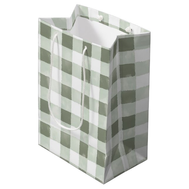Green White Plaid Stripes Birthday Medium Gift Bag (Front Angled)