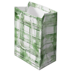 Green White Plaid Stripes Birthday Medium Gift Bag