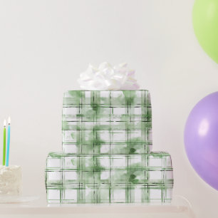 Green White Plaid Stripes Birthday Wrapping Paper