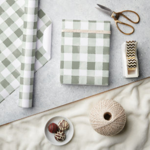 Green White Plaid Stripes Birthday Wrapping Paper